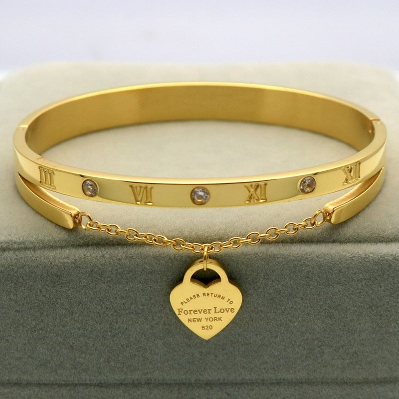 Gold Heart Bangle Bracelet