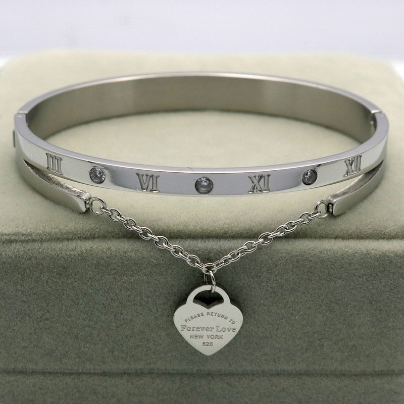 Gold Heart Bangle Bracelet