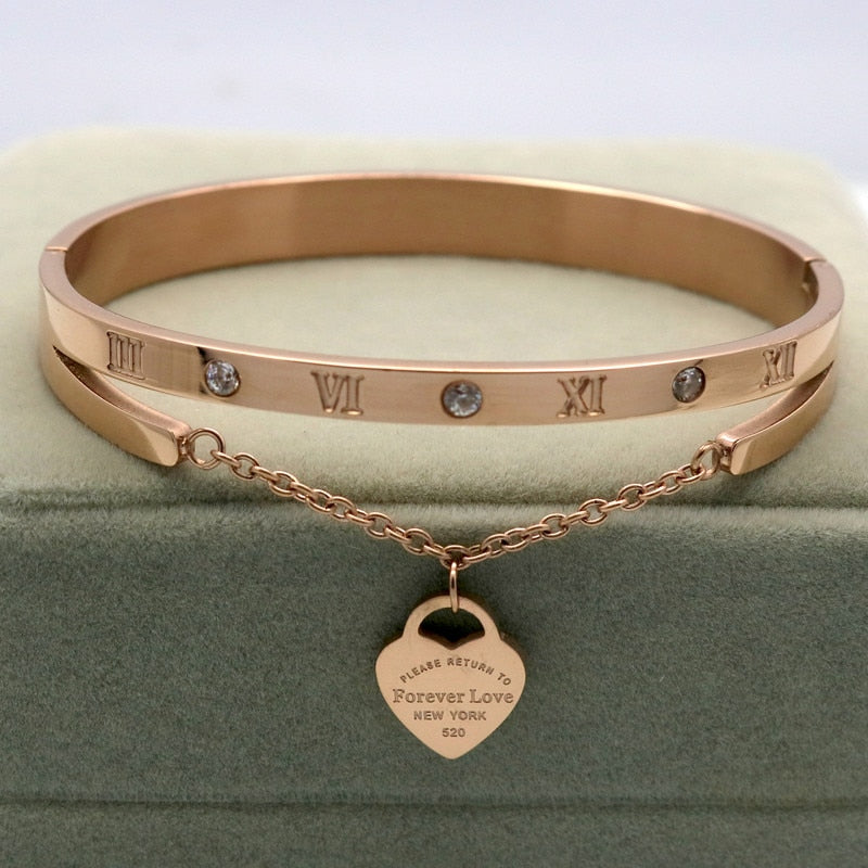 Gold Heart Bangle Bracelet