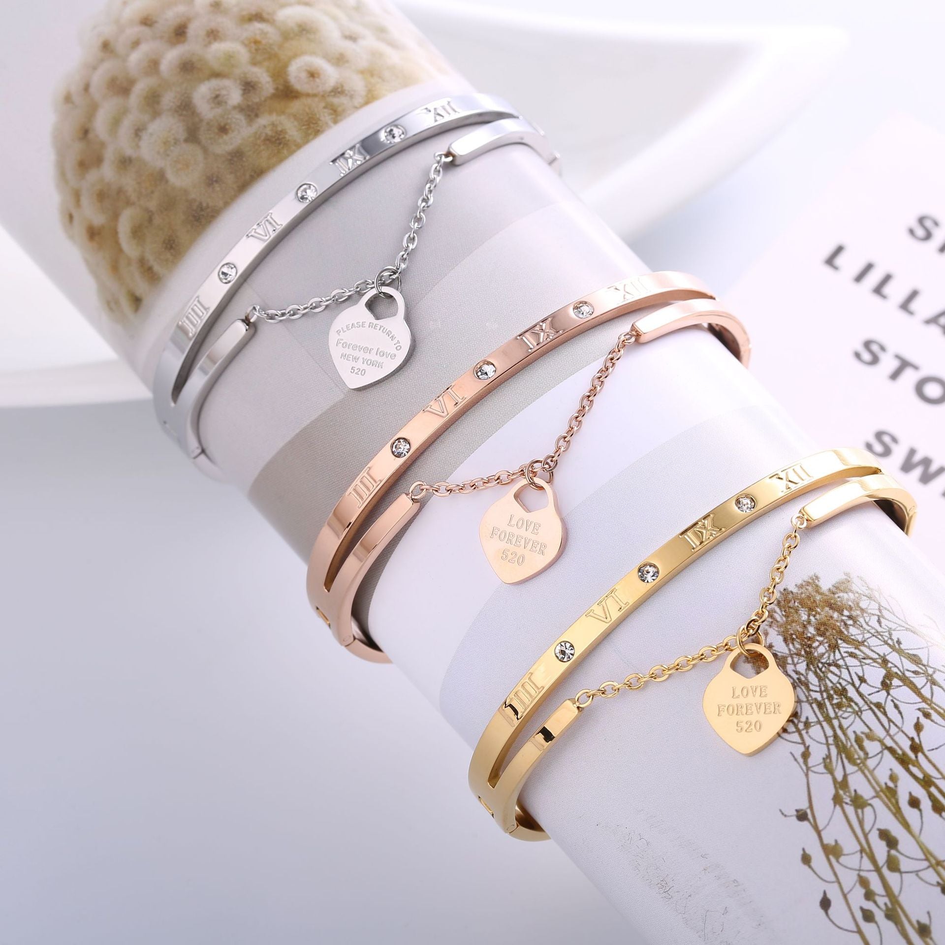 Gold Heart Bangle Bracelet