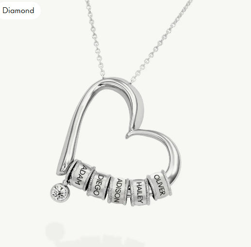 Charming Heart Necklace with Engraved Beads