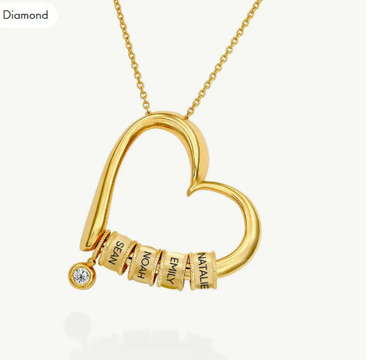 Charming Heart Necklace with Engraved Beads