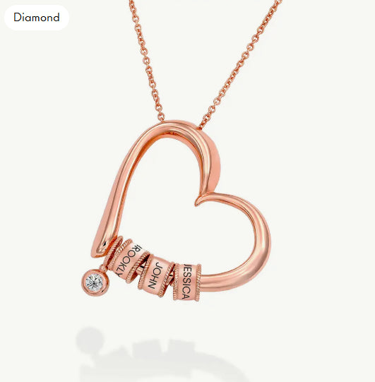 Charming Heart Necklace with Engraved Beads