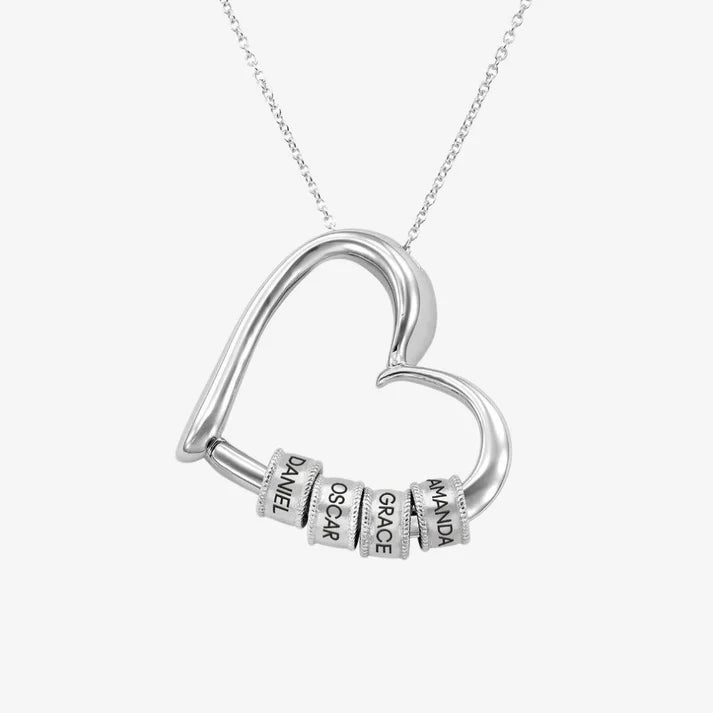 Charming Heart Necklace with Engraved Beads