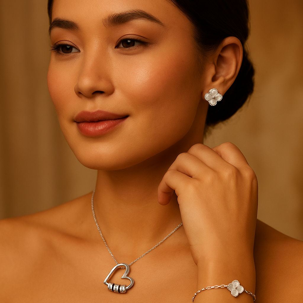 Charming Heart Necklace with Engraved Beads