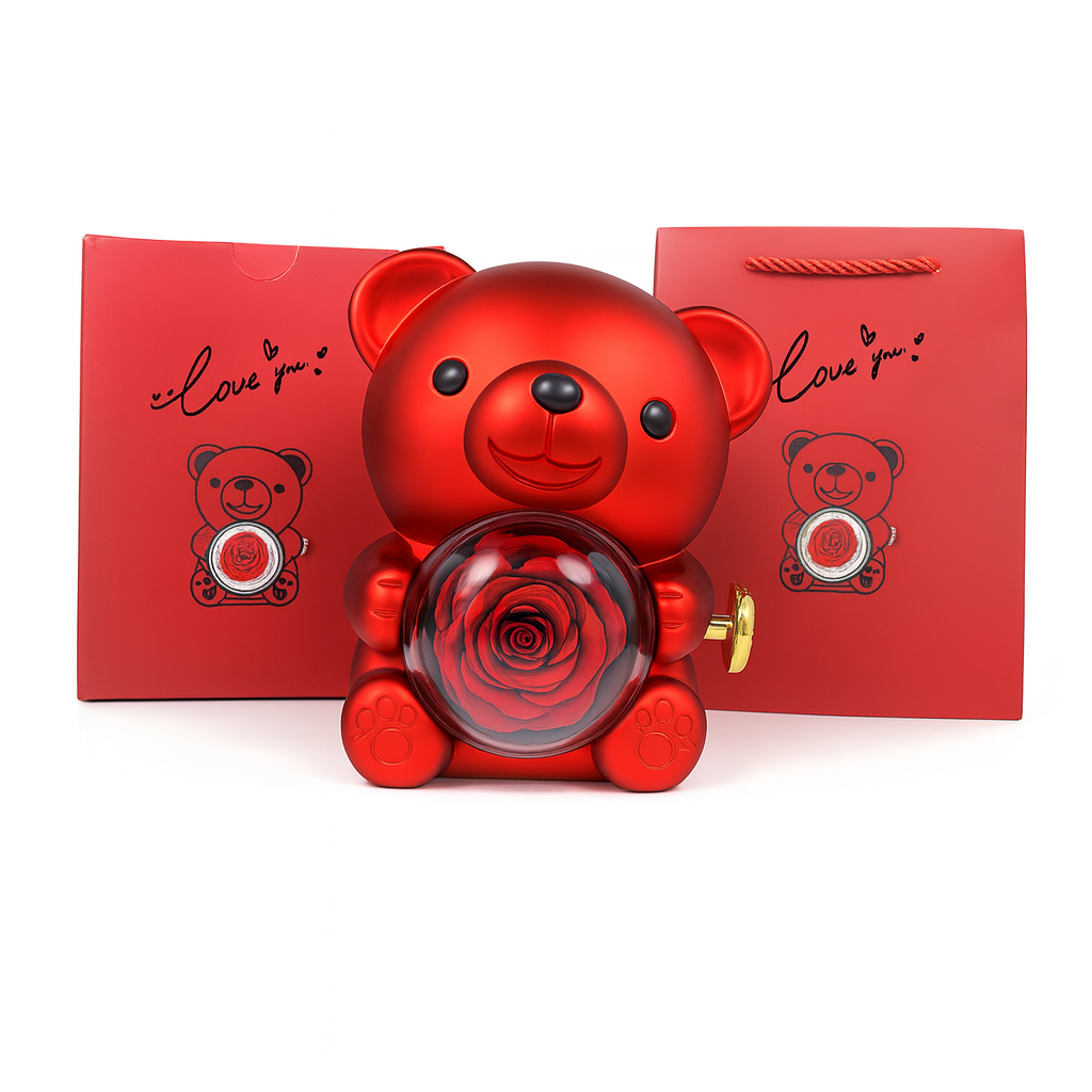 Coffret cadeau romantique Ours en roses éternelles