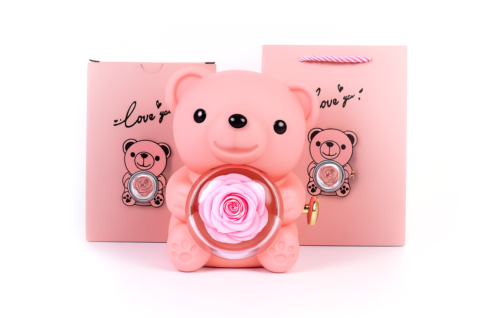 Coffret cadeau romantique Ours en roses éternelles