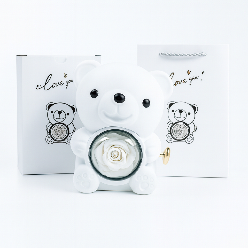 Coffret cadeau romantique Ours en roses éternelles