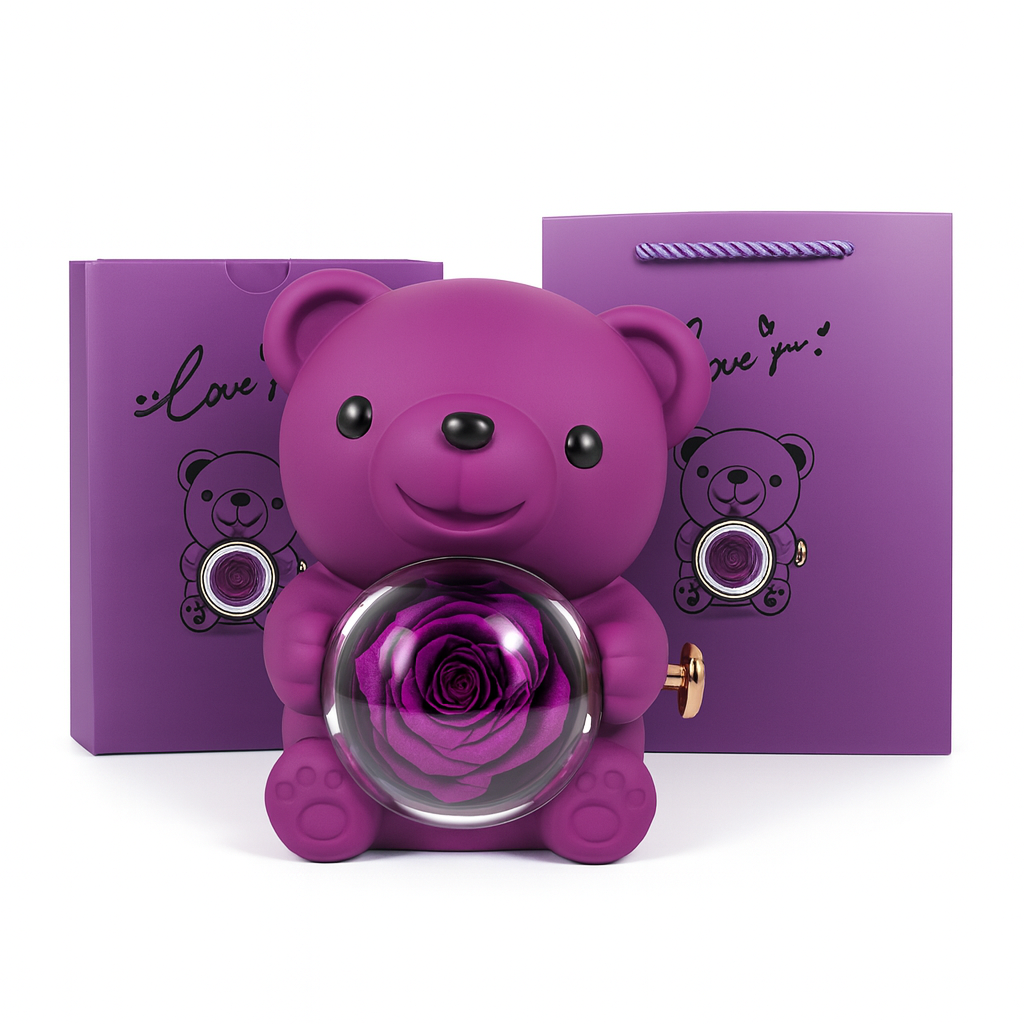 Coffret cadeau romantique Ours en roses éternelles