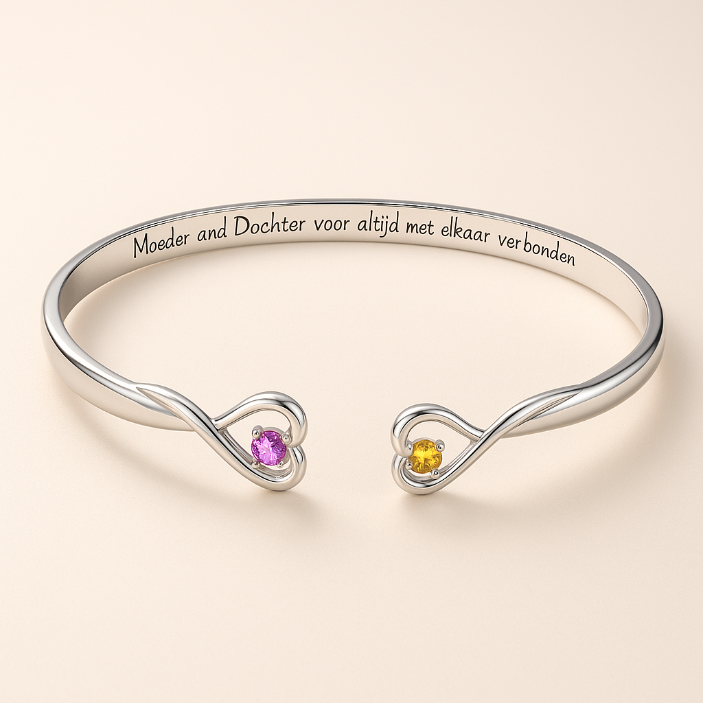 Personalized Double Hearts Engraved Words Bracelet