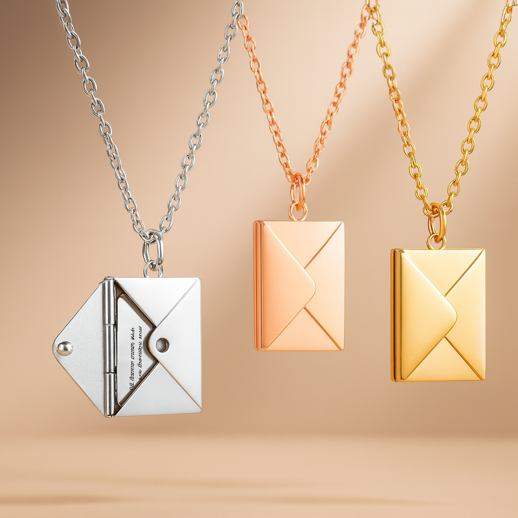 Personalized Color Photo Print Envelope Love Lettering Necklace