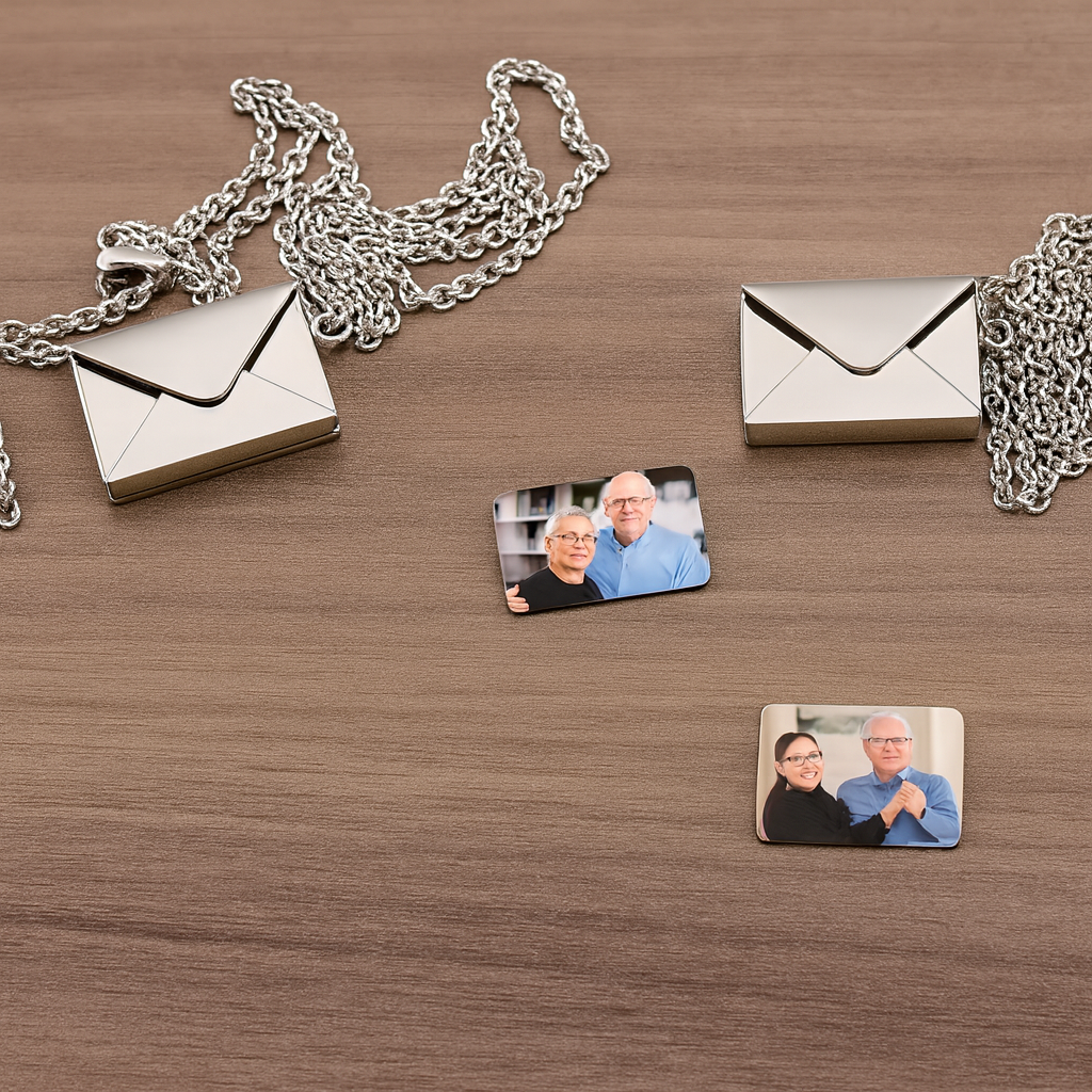 Personalized Color Photo Print Envelope Love Lettering Necklace