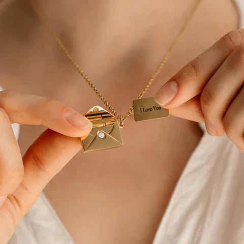 Personalized Color Photo Print Envelope Love Lettering Necklace