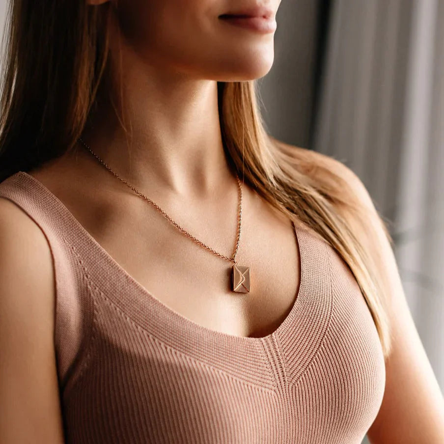 Personalized Color Photo Print Envelope Love Lettering Necklace