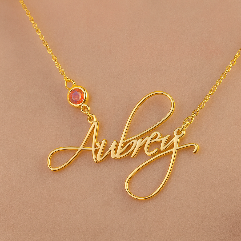 Custom Birthstone Name Necklace