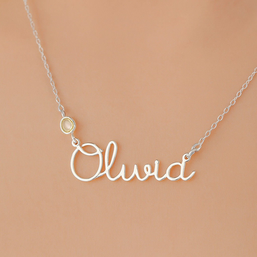 Custom Birthstone Name Necklace