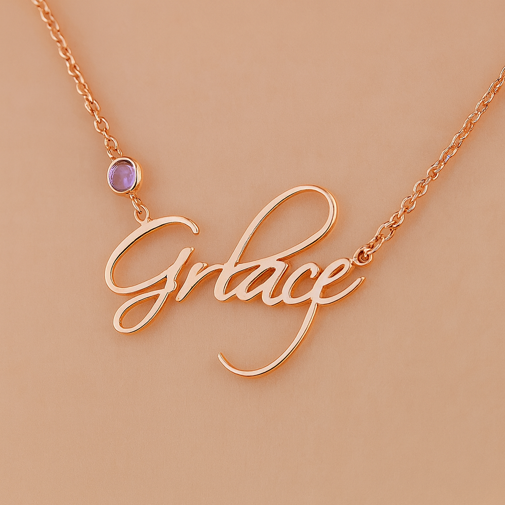 Custom Birthstone Name Necklace