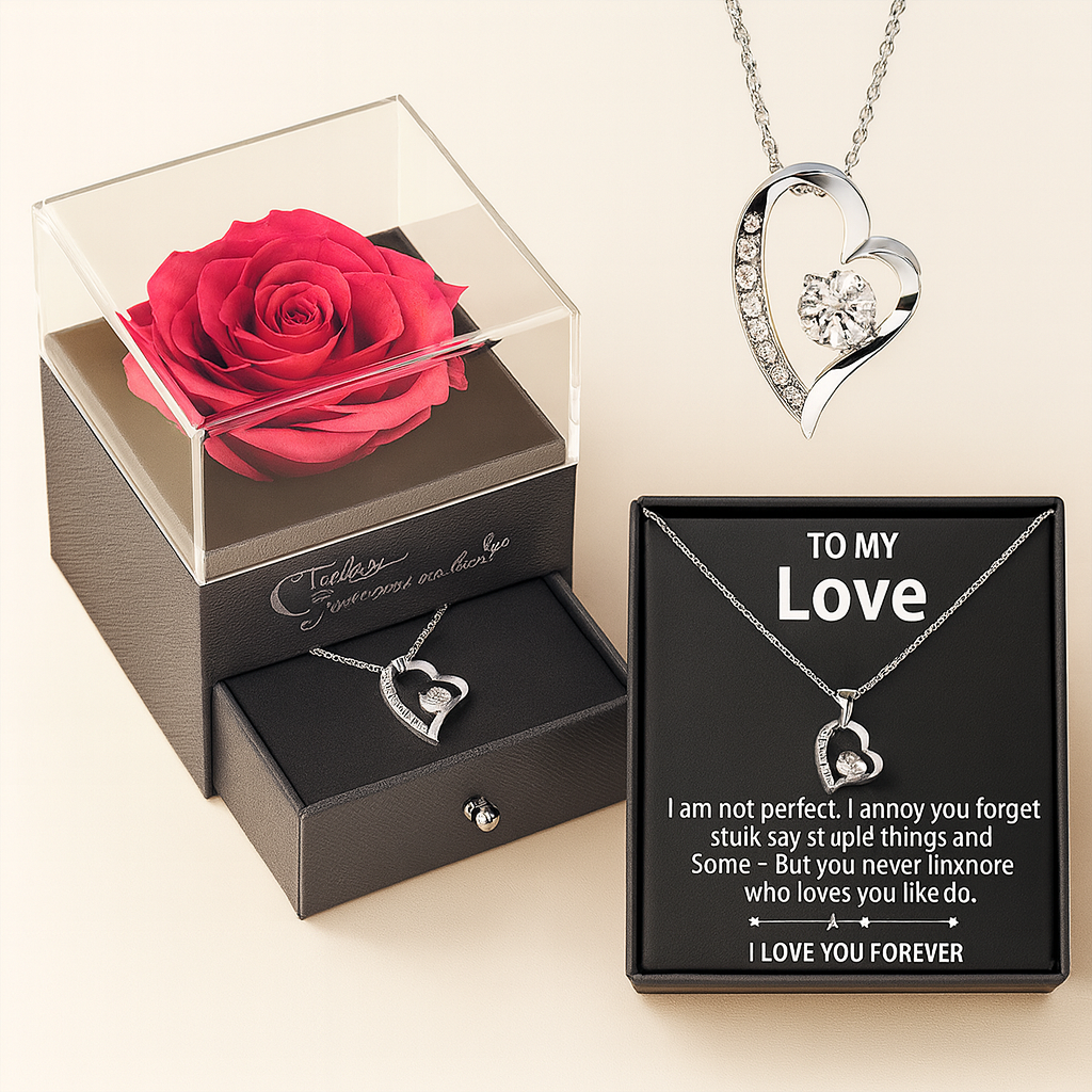 Hollow Zircon Heart Necklace with Rose Box