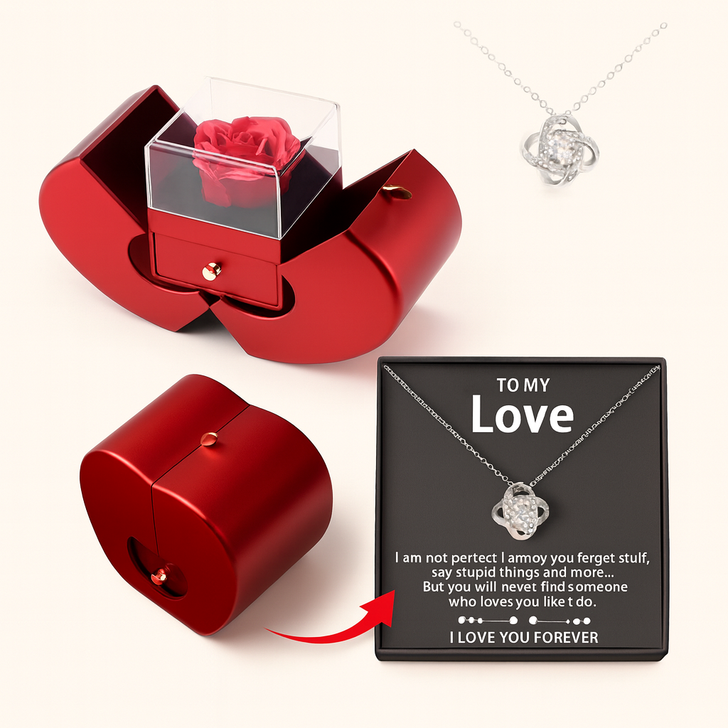 Coffret cadeau Saint-Valentin avec collier trèfle à quatre feuilles