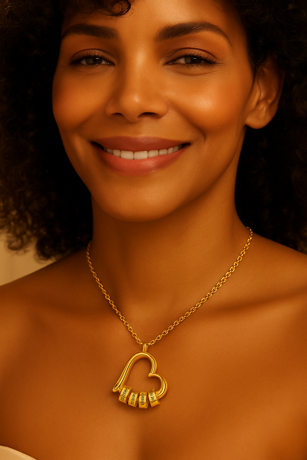 Charming Heart Necklace with Engraved Beads