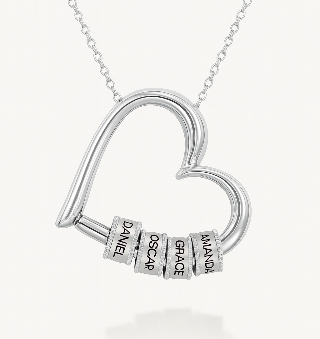 Charming Heart Necklace with Engraved Beads