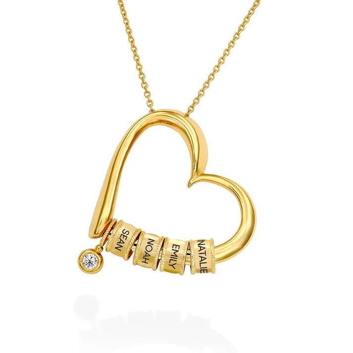 Charming Heart Necklace with Engraved Beads