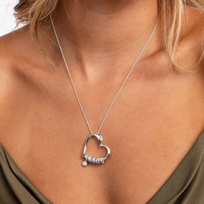 Charming Heart Necklace with Engraved Beads