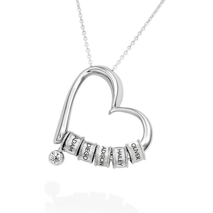 Charming Heart Necklace with Engraved Beads